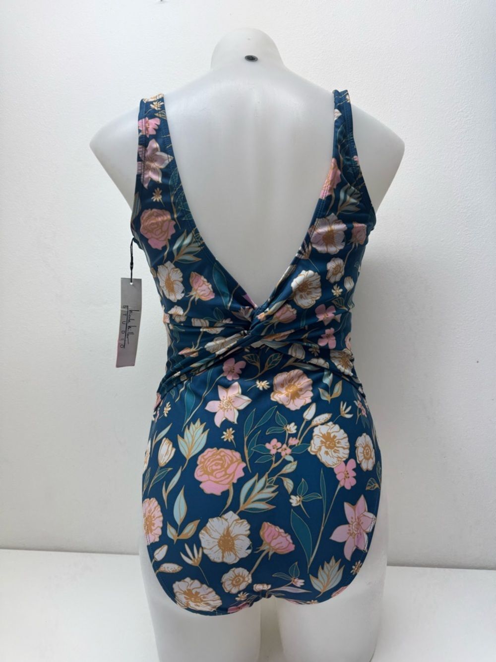 Nicole Miller Teal Floral Twist-Front One-Piece Swimsuit Sz M NWT - Picture 5 of 7